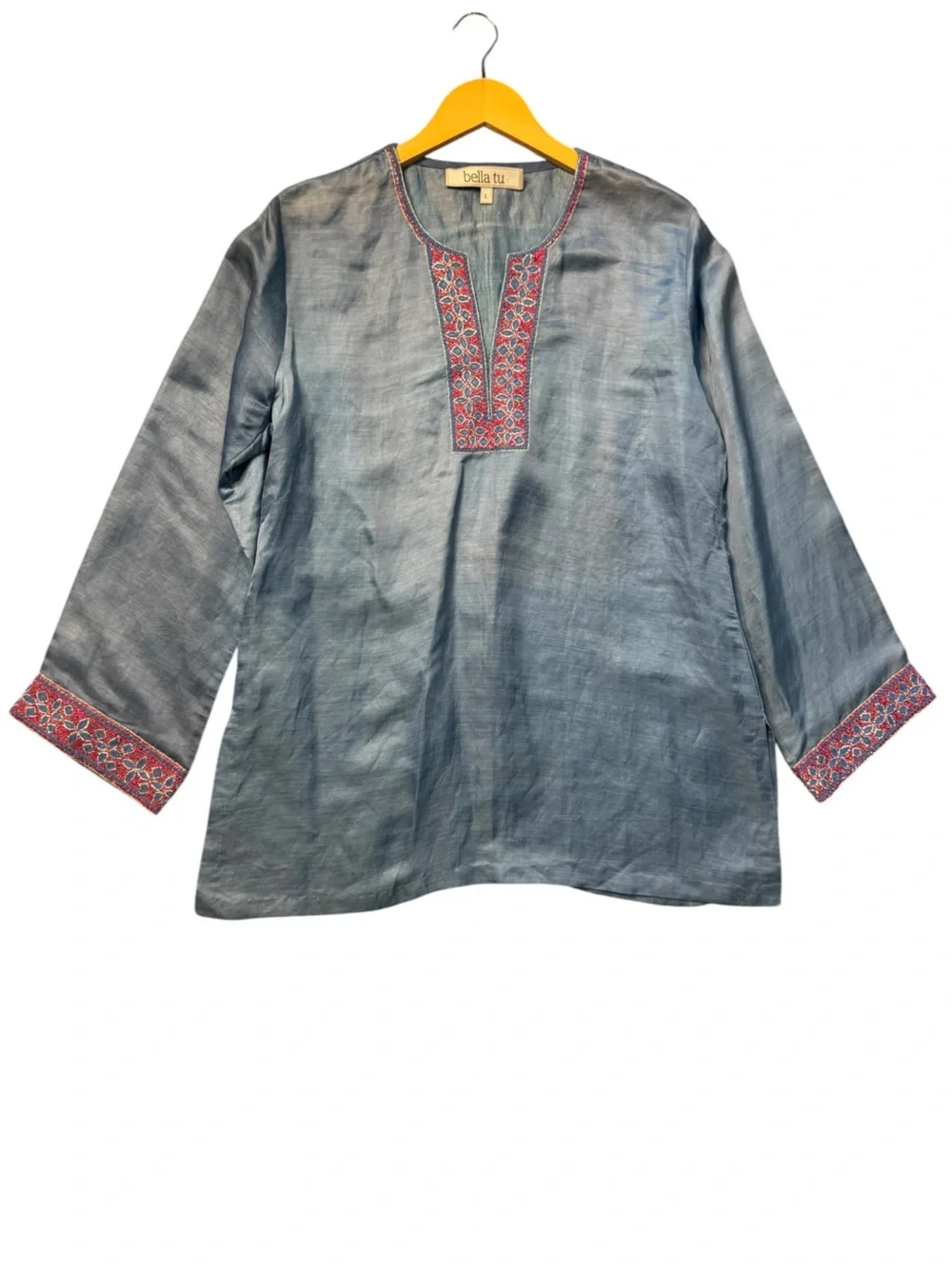Bella Tu Linen Blend Embroidered Tunic size L